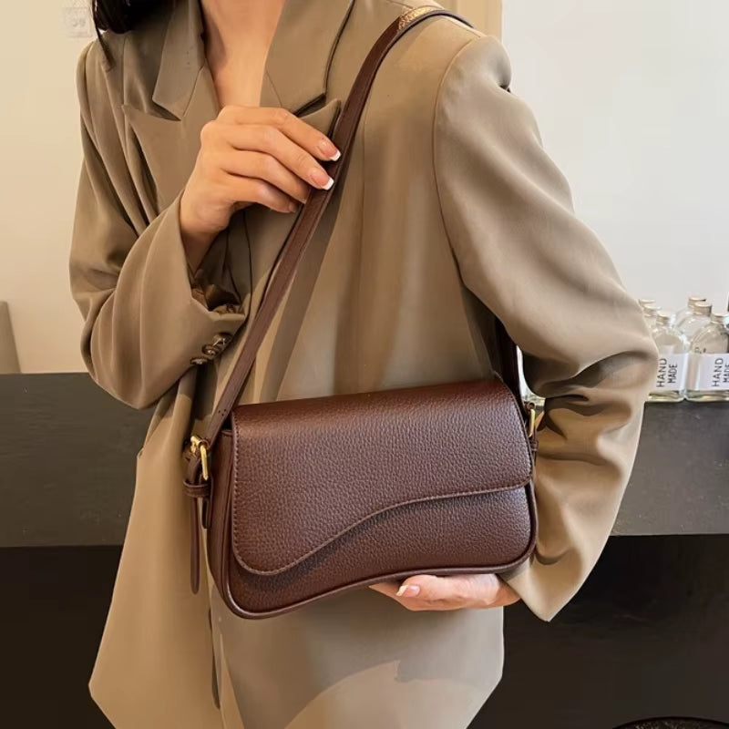 Chic Vintage Red Lychee Pattern PU Leather Crossbody Bag for Women - Stylish Flap Shoulder Satchel Handbag