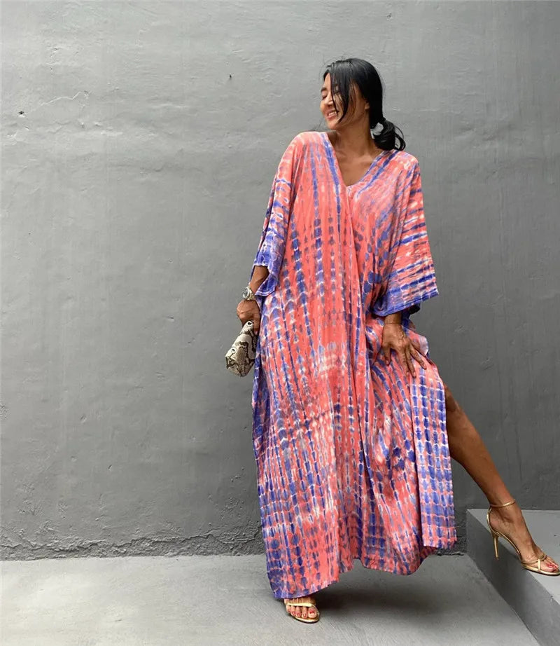 Elevate Your Beach Look with Our Stylish Women's Plus Size Kaftan Dress - Perfect Half Sleeve Cover Up for Summer 2024