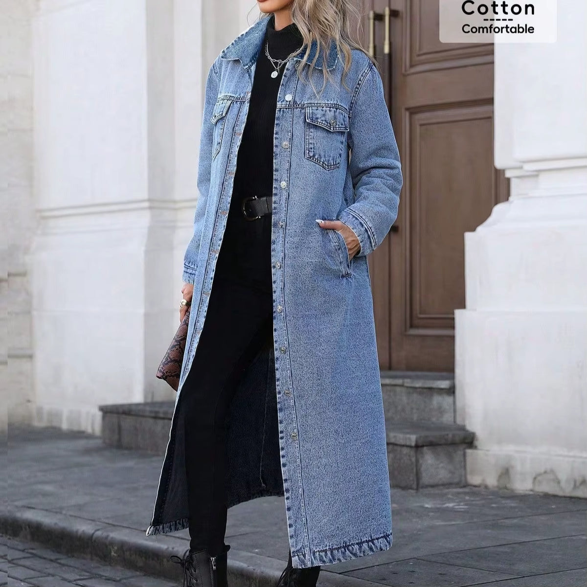 Denim Coats Moto Biker Jeans for Women Long Jackets Pocket Long Sleeves Single Breasted Loose Casual Y2K Autumn Winter