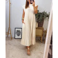 Effortlessly Stylish Summer Pleated O-Neck Dress with Pockets - Ankle-Length Casual Chic for Women
