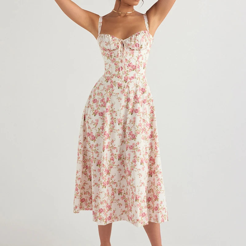 Elevate Your Summer Style with Our Bohemian Spaghetti Strap Midi Dress – Perfect for Beach Days and Vintage Vibes!