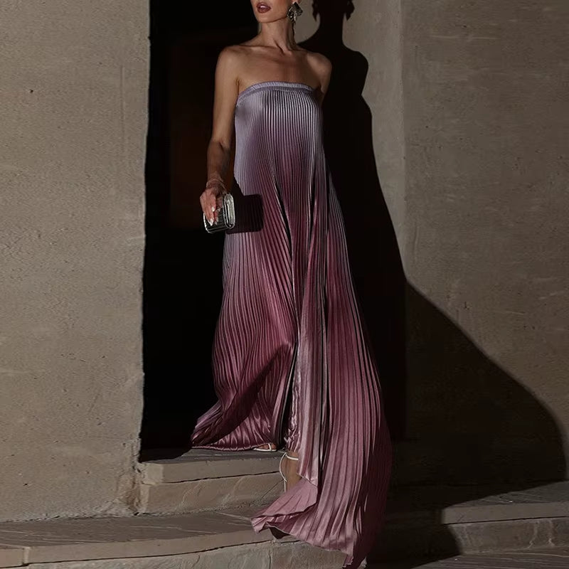 Stunning Strapless A-Line Floor-Length Dress for Women - Elegant Gradient Evening Gown with Backless Design