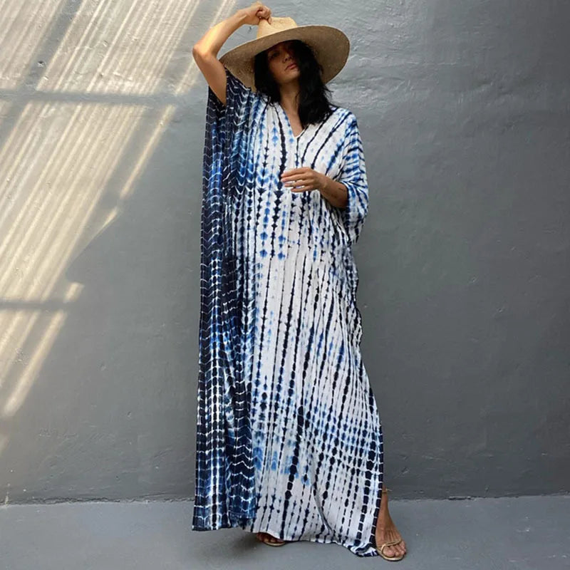 Elevate Your Beach Look with Our Stylish Women's Plus Size Kaftan Dress - Perfect Half Sleeve Cover Up for Summer 2024