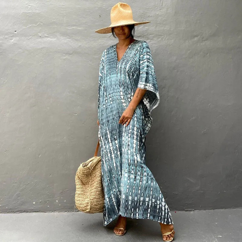Elevate Your Beach Look with Our Stylish Women's Plus Size Kaftan Dress - Perfect Half Sleeve Cover Up for Summer 2024