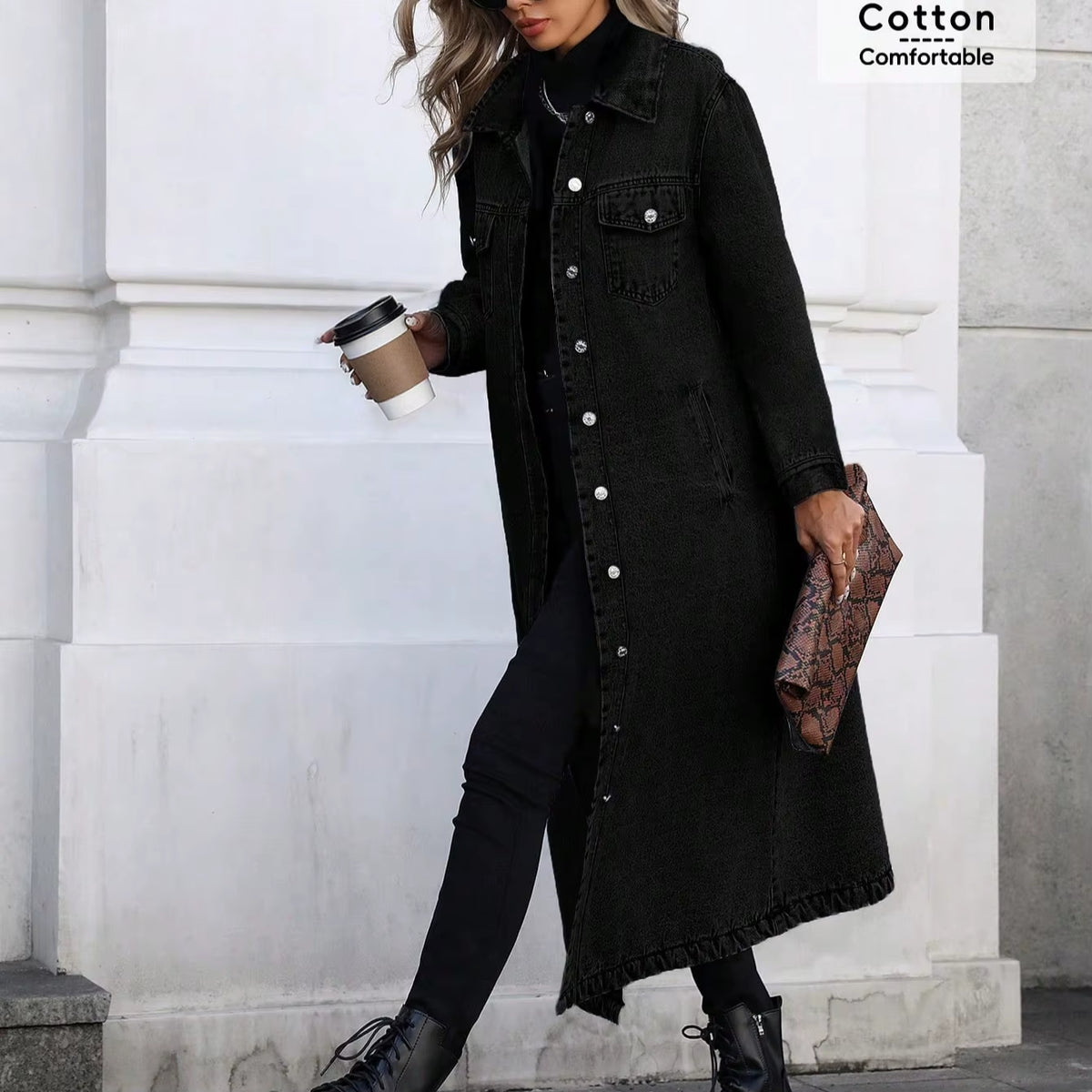 Denim Coats Moto Biker Jeans for Women Long Jackets Pocket Long Sleeves Single Breasted Loose Casual Y2K Autumn Winter