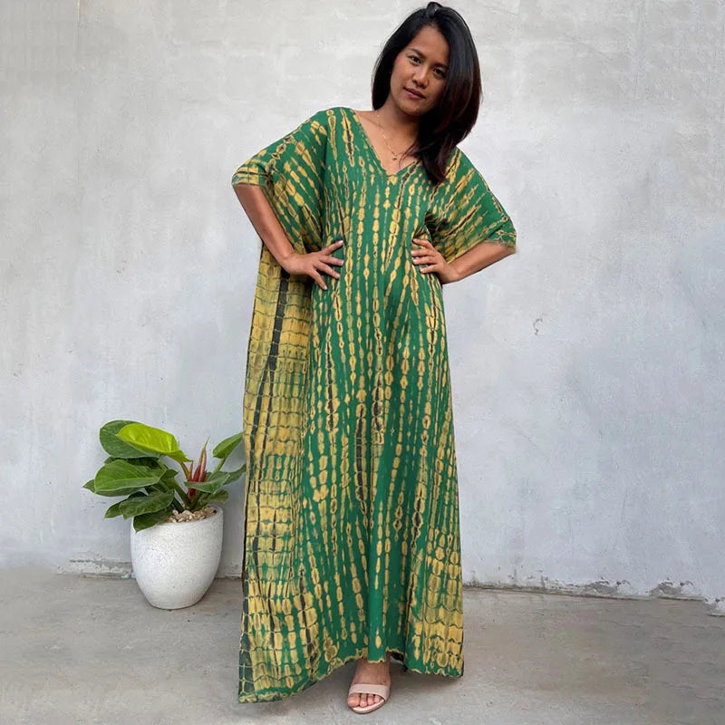 Elevate Your Beach Look with Our Stylish Women's Plus Size Kaftan Dress - Perfect Half Sleeve Cover Up for Summer 2024