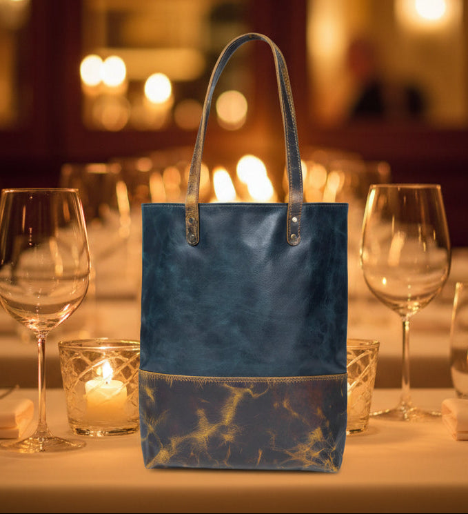 Blue Women's Leather Tote