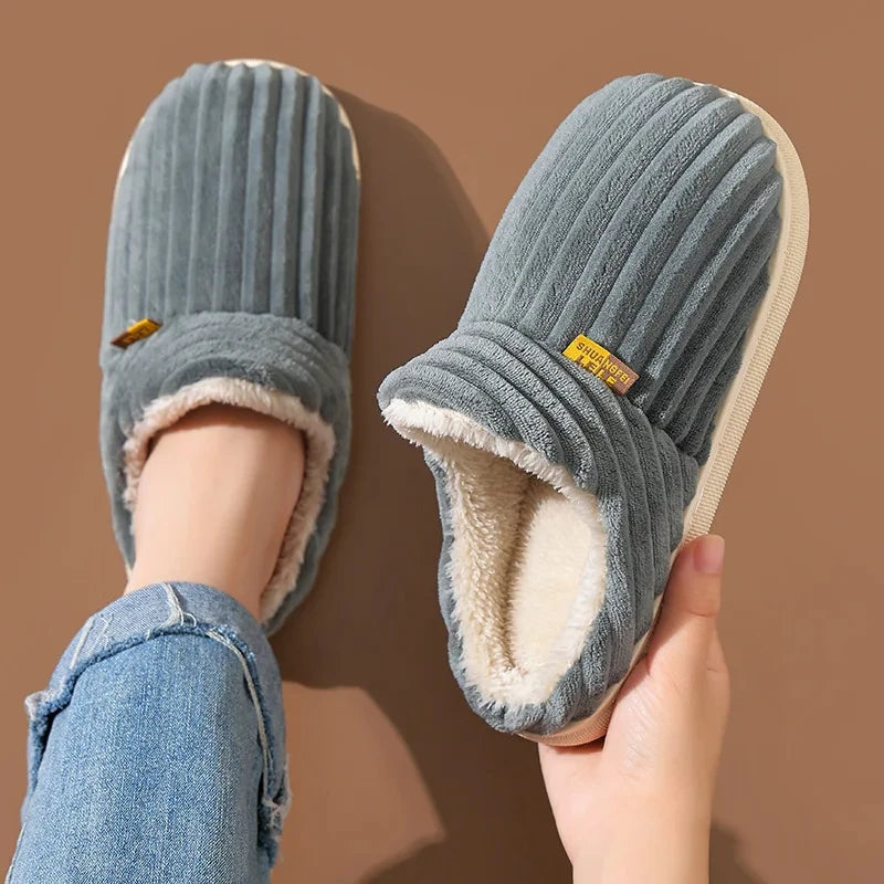 New Fur Slippers for Women Men Winter Furry Fashion Warm Ankles Plush Cozy Slides for Home Indoor Soft Sole Cotton Shoe