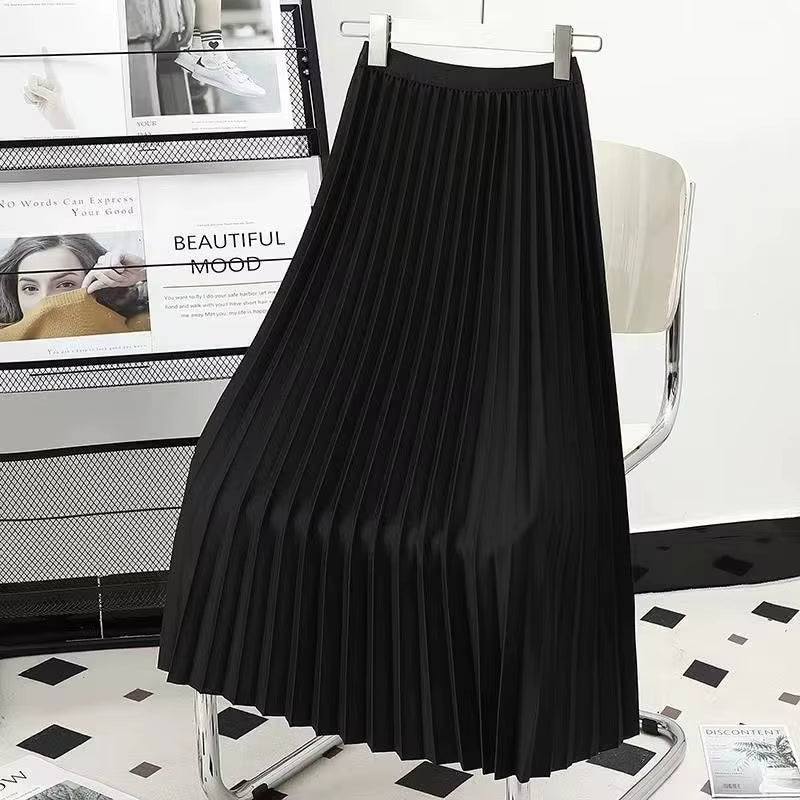 Elevate Your Wardrobe with Our Women's Pleated Midi Skirt - Chic Autumn A-Line Design in Timeless Solid Colors