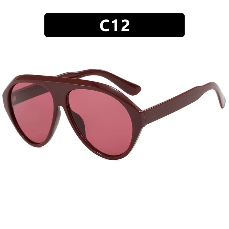 2025 New Trendy Goggles Glasses Big Face Women Sunglasses Women'S Sunscreen UV Protective Sunshade Concave Design