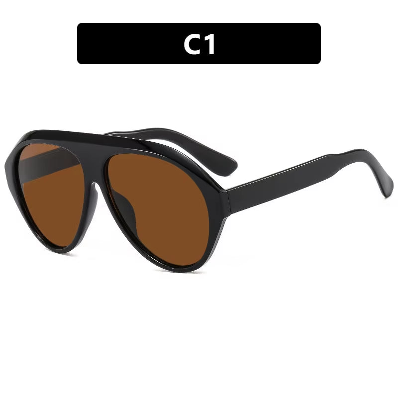 2025 New Trendy Goggles Glasses Big Face Women Sunglasses Women'S Sunscreen UV Protective Sunshade Concave Design