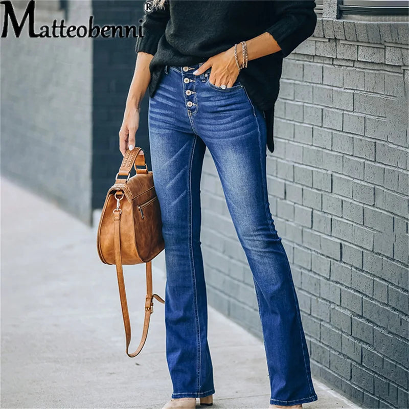 Elevate Your Style with Our 2023 Women's High Waist Flare Jeans – Vintage-Inspired Button Fly Denim for Effortless Casual Chic