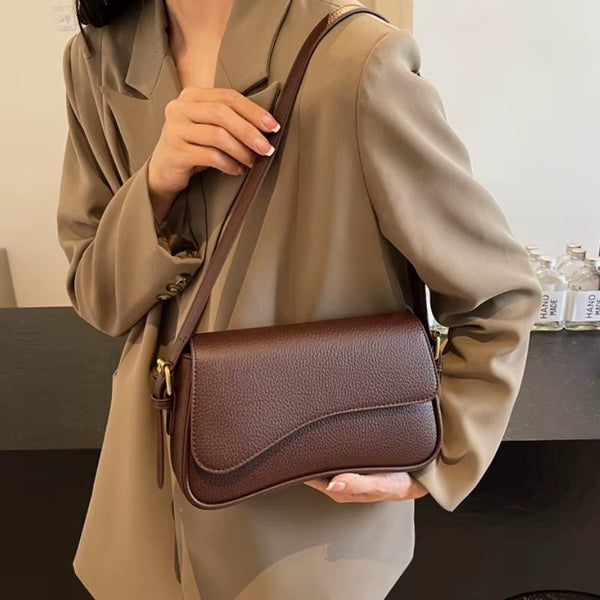 Chic Vintage Red Lychee Pattern PU Leather Crossbody Bag for Women - Stylish Flap Shoulder Satchel Handbag