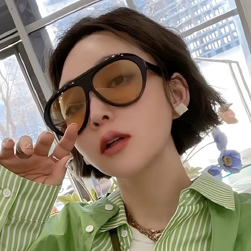 2025 New Trendy Goggles Glasses Big Face Women Sunglasses Women'S Sunscreen UV Protective Sunshade Concave Design