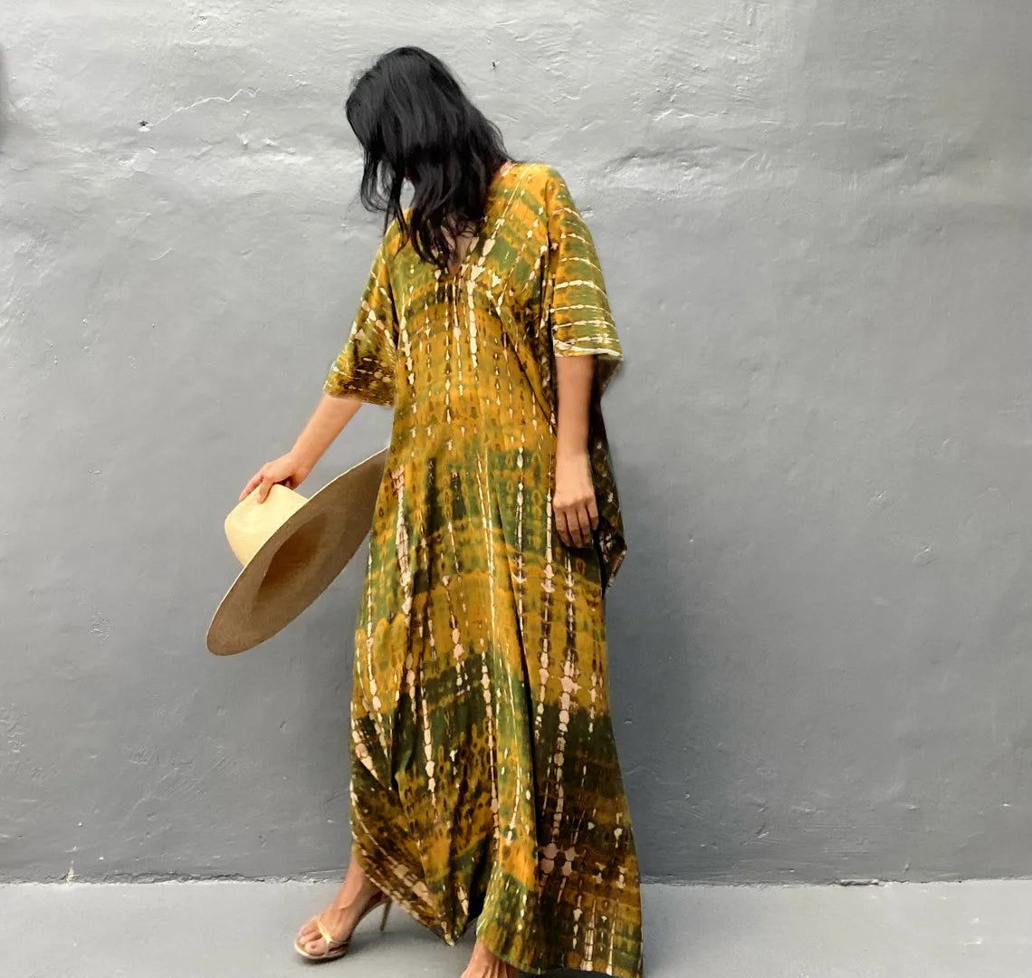 Elevate Your Beach Look with Our Stylish Women's Plus Size Kaftan Dress - Perfect Half Sleeve Cover Up for Summer 2024
