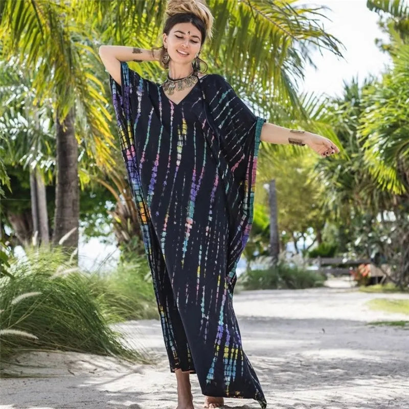 Elevate Your Beach Look with Our Stylish Women's Plus Size Kaftan Dress - Perfect Half Sleeve Cover Up for Summer 2024