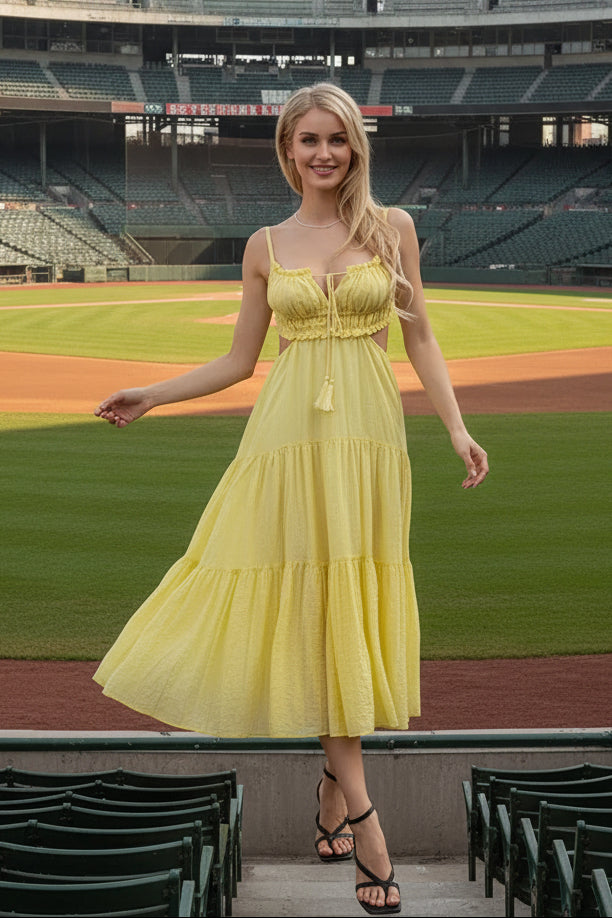 Bohemian Summer Flowy A-Line Dress with Spaghetti Straps & Ruffle Backless Design - Perfect for Parties and Holidays!