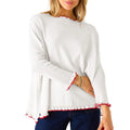 Elevate Your Autumn Wardrobe with the EVALESS Women's Soft Contrast Color Ruffle Hem Knit Top - Cozy and Chic Long Sleeve Pullover Sweater for Back to School