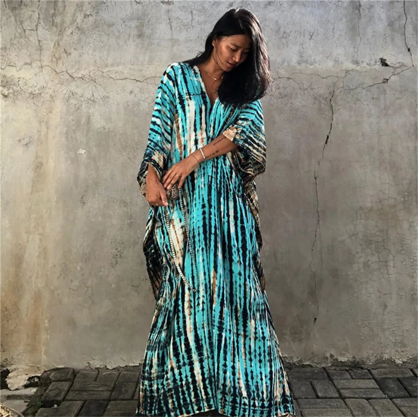 Elevate Your Beach Look with Our Stylish Women's Plus Size Kaftan Dress - Perfect Half Sleeve Cover Up for Summer 2024