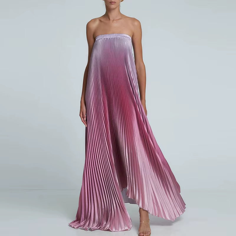 Stunning Strapless A-Line Floor-Length Dress for Women - Elegant Gradient Evening Gown with Backless Design