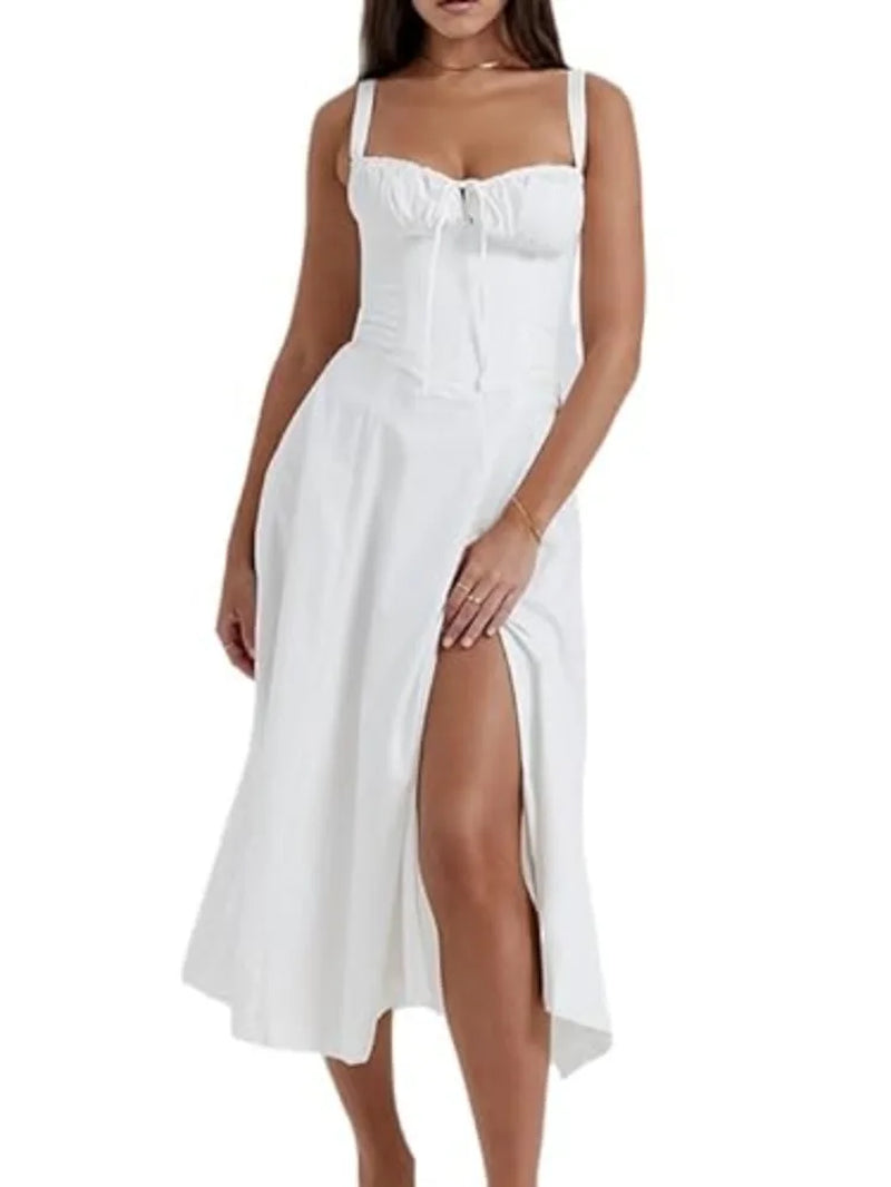 Elevate Your Summer Style with Our Bohemian Spaghetti Strap Midi Dress – Perfect for Beach Days and Vintage Vibes!