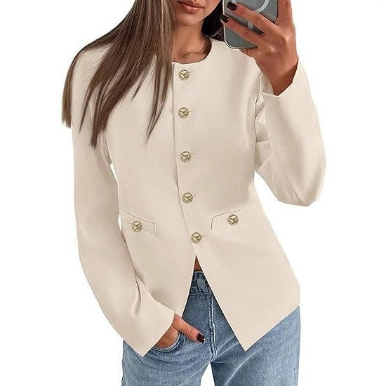 Round Neck Button Cardigan – Long Sleeve Classic Knit Sweater