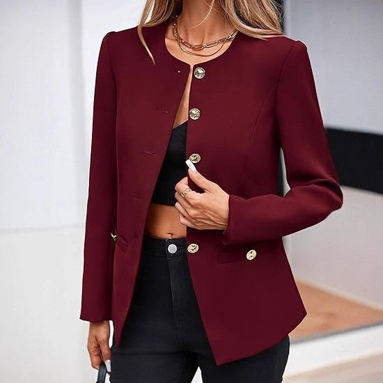 Round Neck Button Cardigan – Long Sleeve Classic Knit Sweater