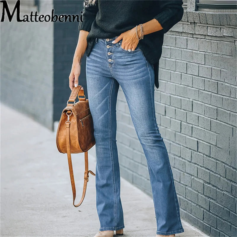 Elevate Your Style with Our 2023 Women's High Waist Flare Jeans – Vintage-Inspired Button Fly Denim for Effortless Casual Chic