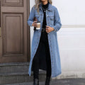 Denim Coats Moto Biker Jeans for Women Long Jackets Pocket Long Sleeves Single Breasted Loose Casual Y2K Autumn Winter