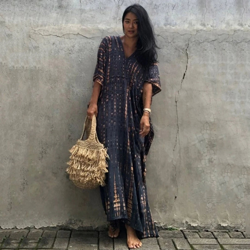 Elevate Your Beach Look with Our Stylish Women's Plus Size Kaftan Dress - Perfect Half Sleeve Cover Up for Summer 2024