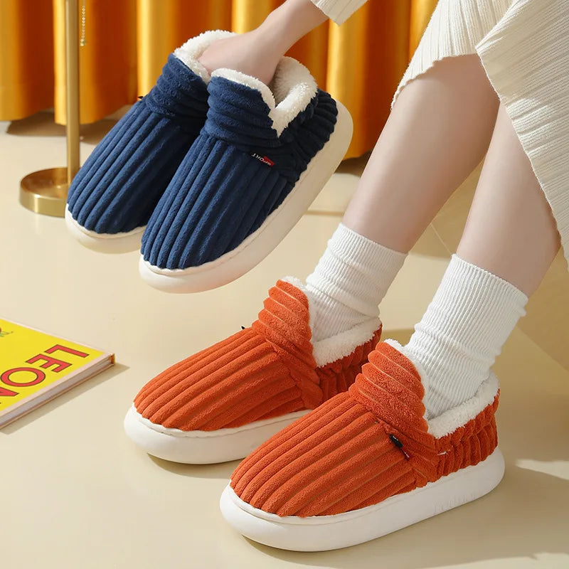 New Fur Slippers for Women Men Winter Furry Fashion Warm Ankles Plush Cozy Slides for Home Indoor Soft Sole Cotton Shoe