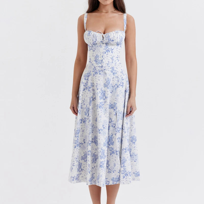 Elevate Your Summer Style with Our Bohemian Spaghetti Strap Midi Dress – Perfect for Beach Days and Vintage Vibes!