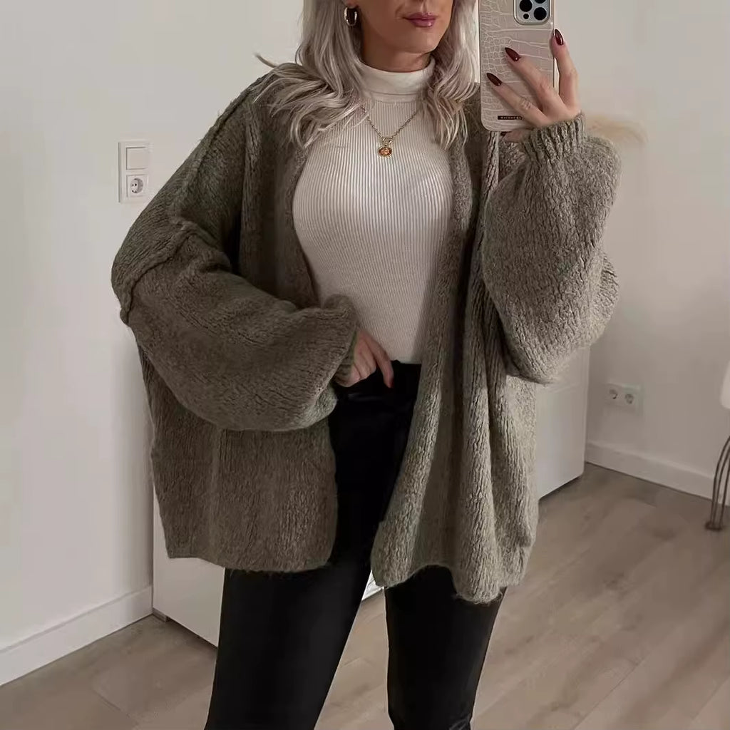 Chic Women's Casual Knitted Cardigan Jacket - Perfect for Autumn/Winter, Long Sleeve, Versatile Solid Design