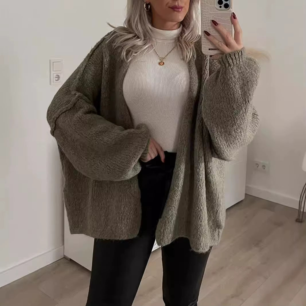 Chic Women's Casual Knitted Cardigan Jacket - Perfect for Autumn/Winter, Long Sleeve, Versatile Solid Design