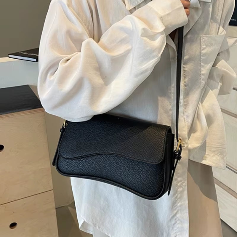 Chic Vintage Red Lychee Pattern PU Leather Crossbody Bag for Women - Stylish Flap Shoulder Satchel Handbag