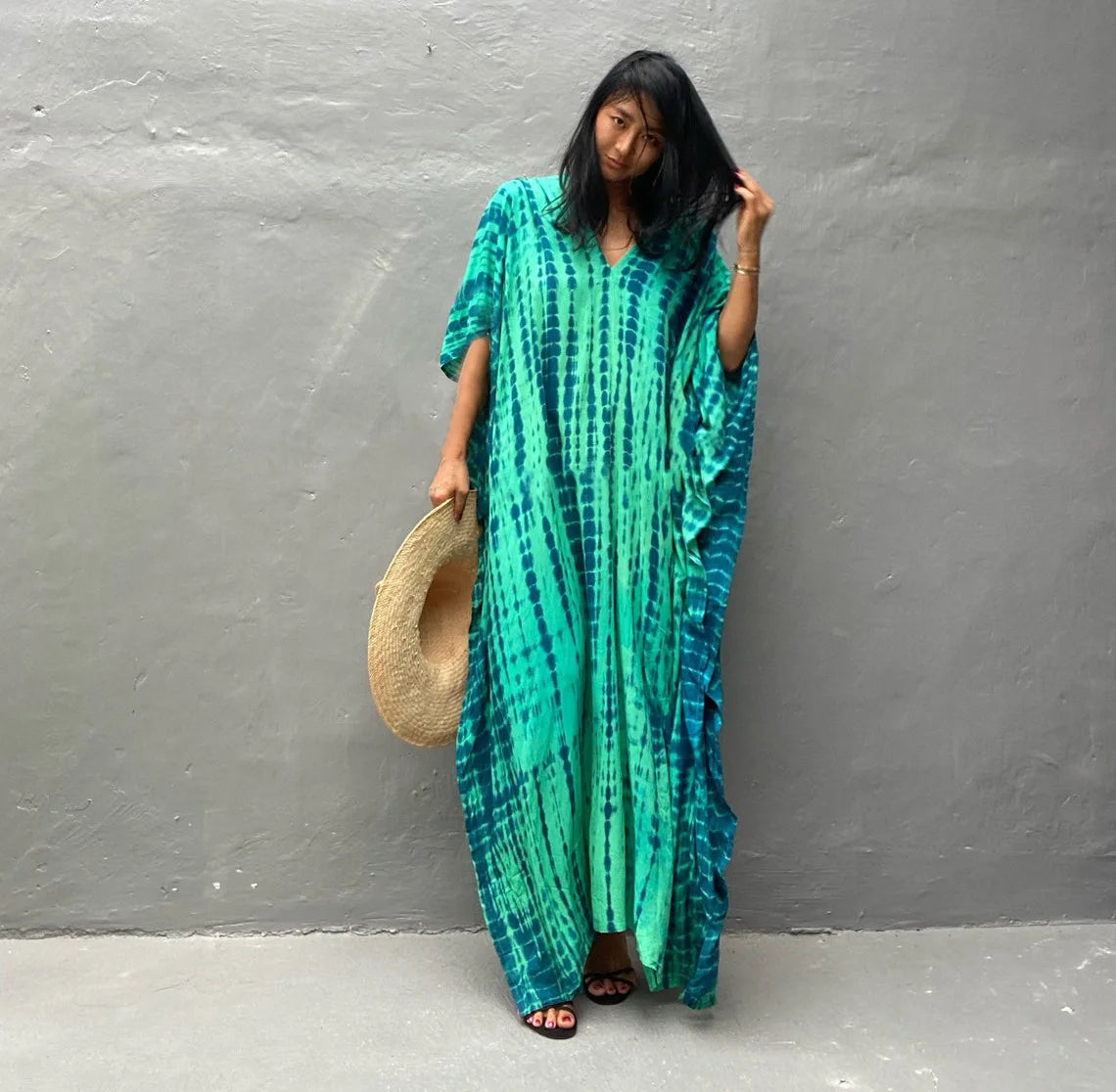 Elevate Your Beach Look with Our Stylish Women's Plus Size Kaftan Dress - Perfect Half Sleeve Cover Up for Summer 2024