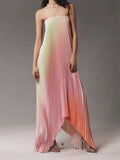 Stunning Strapless A-Line Floor-Length Dress for Women - Elegant Gradient Evening Gown with Backless Design