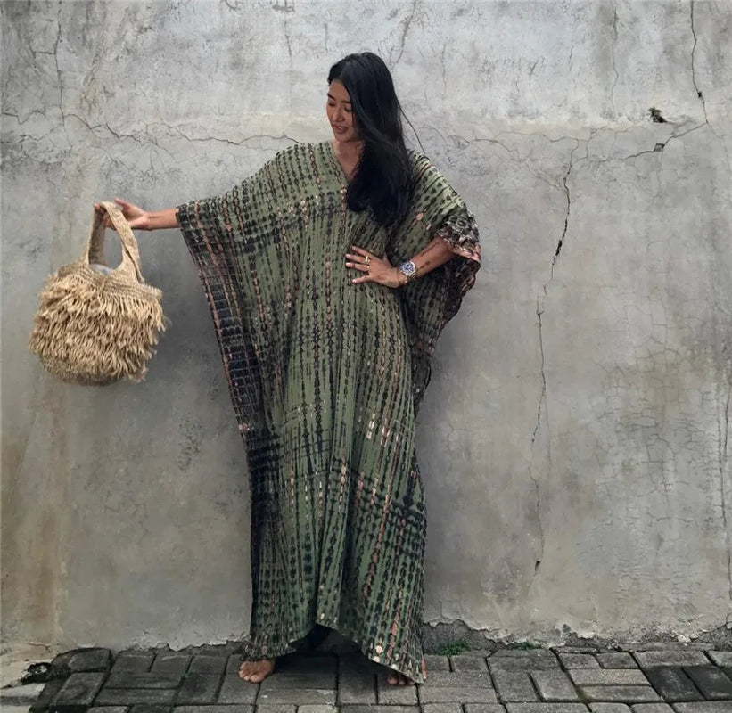 Elevate Your Beach Look with Our Stylish Women's Plus Size Kaftan Dress - Perfect Half Sleeve Cover Up for Summer 2024
