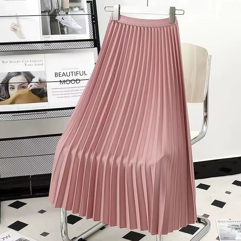 Elevate Your Wardrobe with Our Women's Pleated Midi Skirt - Chic Autumn A-Line Design in Timeless Solid Colors