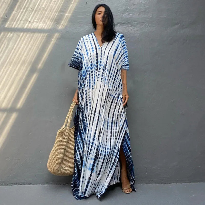Elevate Your Beach Look with Our Stylish Women's Plus Size Kaftan Dress - Perfect Half Sleeve Cover Up for Summer 2024