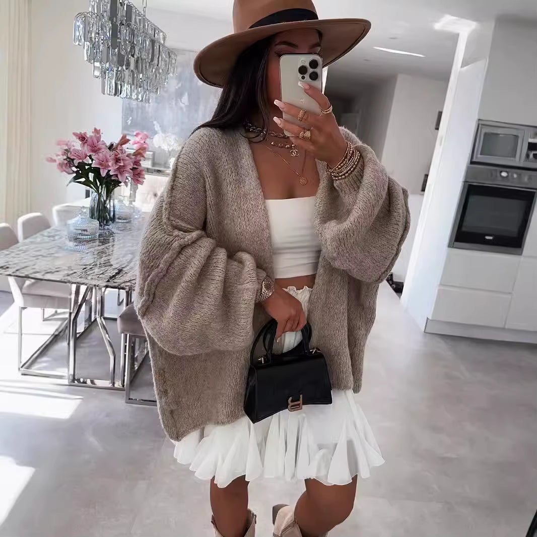 Chic Women's Casual Knitted Cardigan Jacket - Perfect for Autumn/Winter, Long Sleeve, Versatile Solid Design