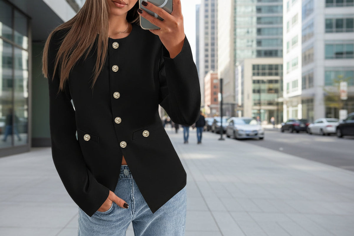 Round Neck Button Cardigan – Long Sleeve Classic Knit Sweater