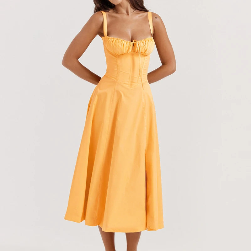 Elevate Your Summer Style with Our Bohemian Spaghetti Strap Midi Dress – Perfect for Beach Days and Vintage Vibes!