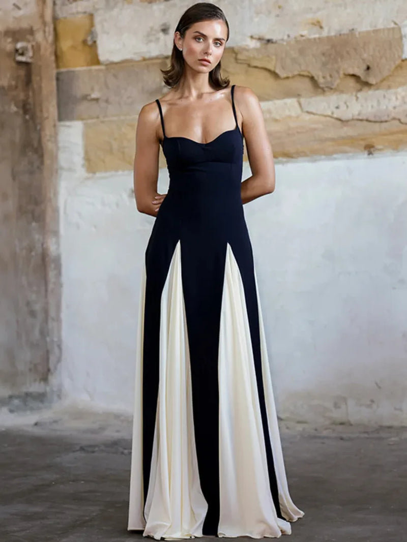 Stunning Backless Spaghetti Strap Maxi Dress - Elegant Striped Evening Wear for Women