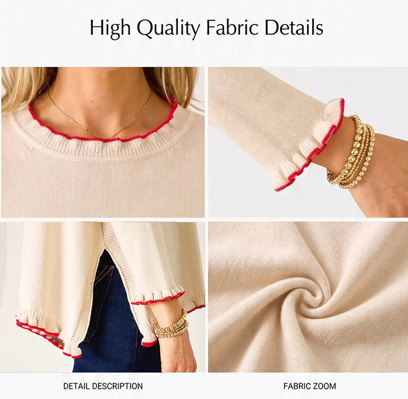 Elevate Your Autumn Wardrobe with the EVALESS Women's Soft Contrast Color Ruffle Hem Knit Top - Cozy and Chic Long Sleeve Pullover Sweater for Back to School