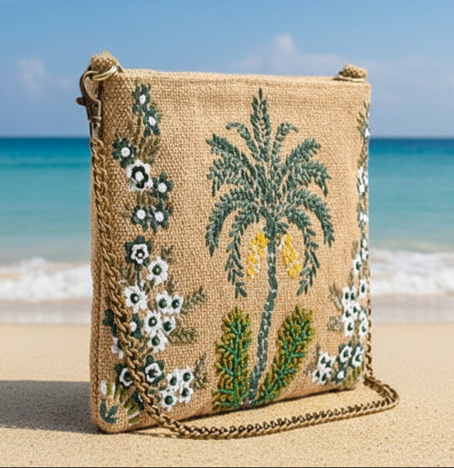 Desert Oasis Embellished Clutch – Luxe Handwoven Jacquard