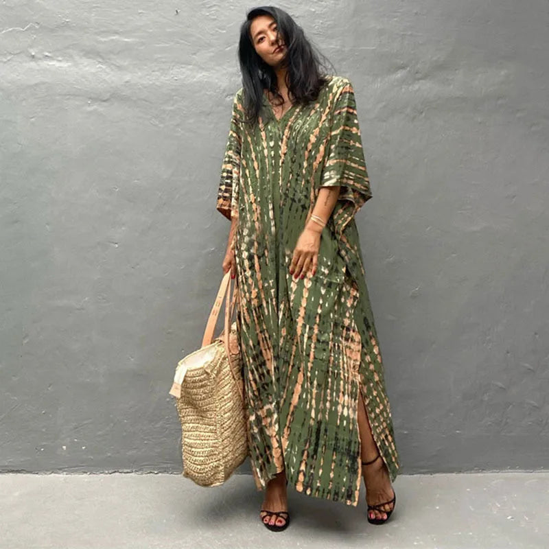 Elevate Your Beach Look with Our Stylish Women's Plus Size Kaftan Dress - Perfect Half Sleeve Cover Up for Summer 2024