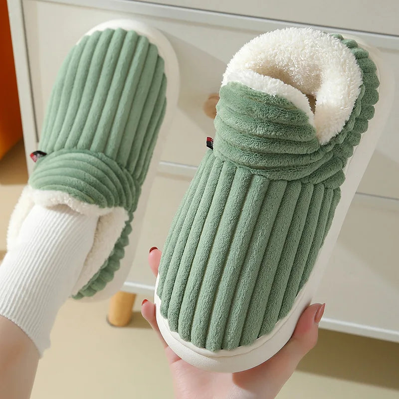 New Fur Slippers for Women Men Winter Furry Fashion Warm Ankles Plush Cozy Slides for Home Indoor Soft Sole Cotton Shoe