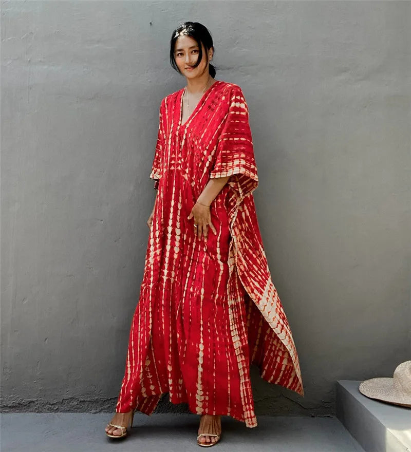 Elevate Your Beach Look with Our Stylish Women's Plus Size Kaftan Dress - Perfect Half Sleeve Cover Up for Summer 2024