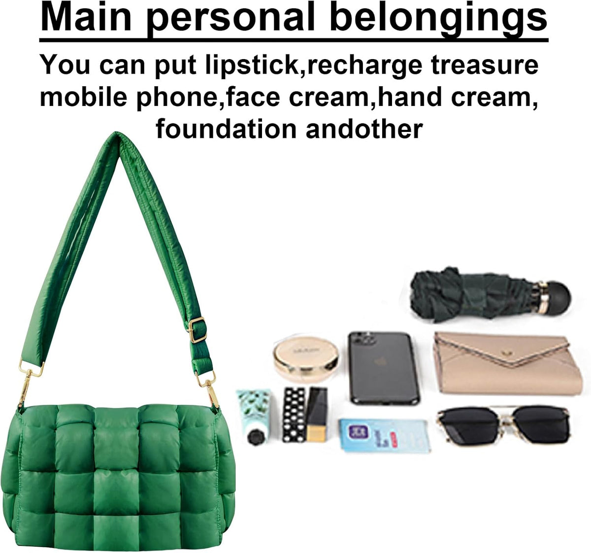 Stylish Puffer Woven Crossbody Bag for Women - Quilted Hobo Shoulder Purse with Adjustable Strap